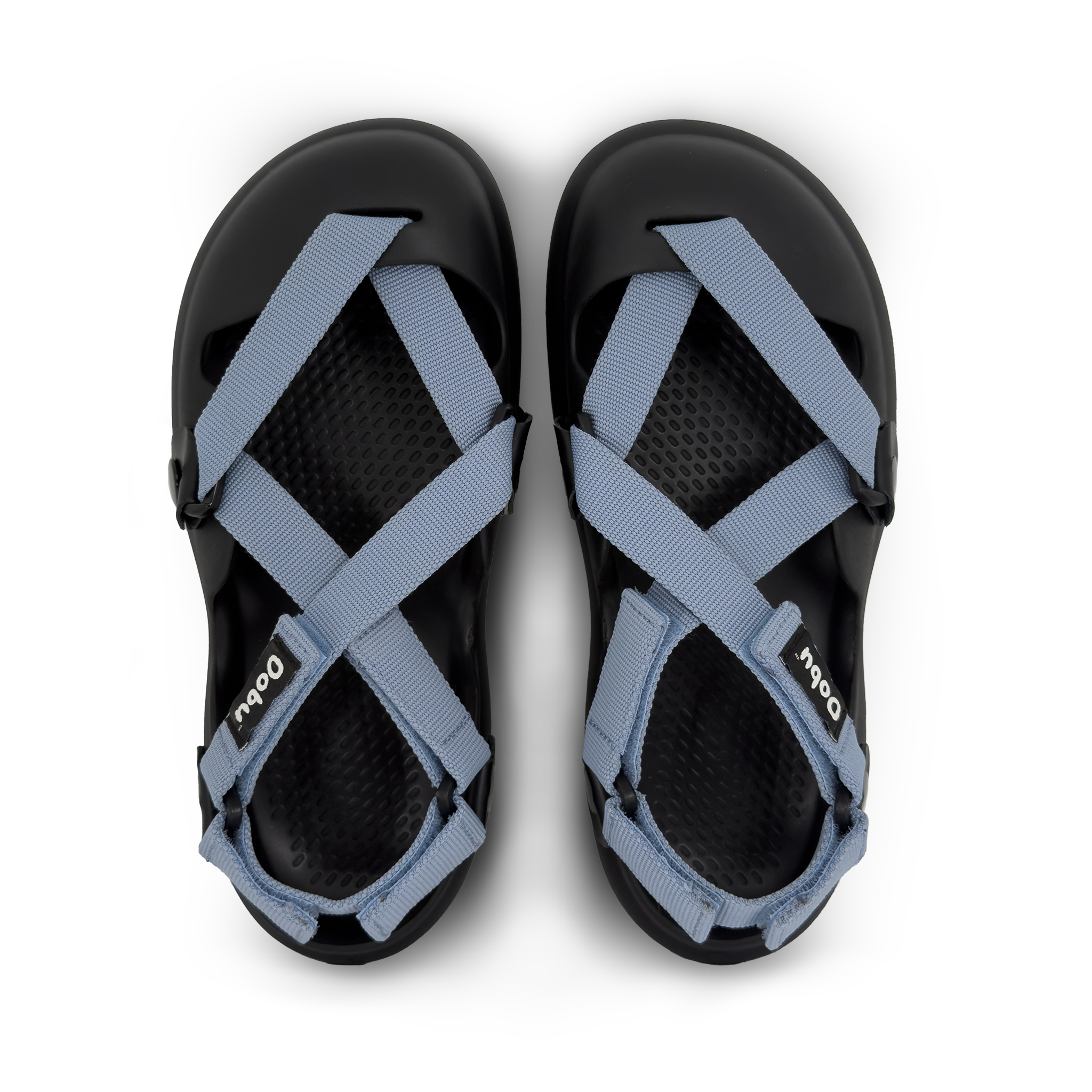 Scarpa sabot nera con pelle bianca e nastri rosa e azzurri ispirati agli anni Novanta, suola barefoot in EVA