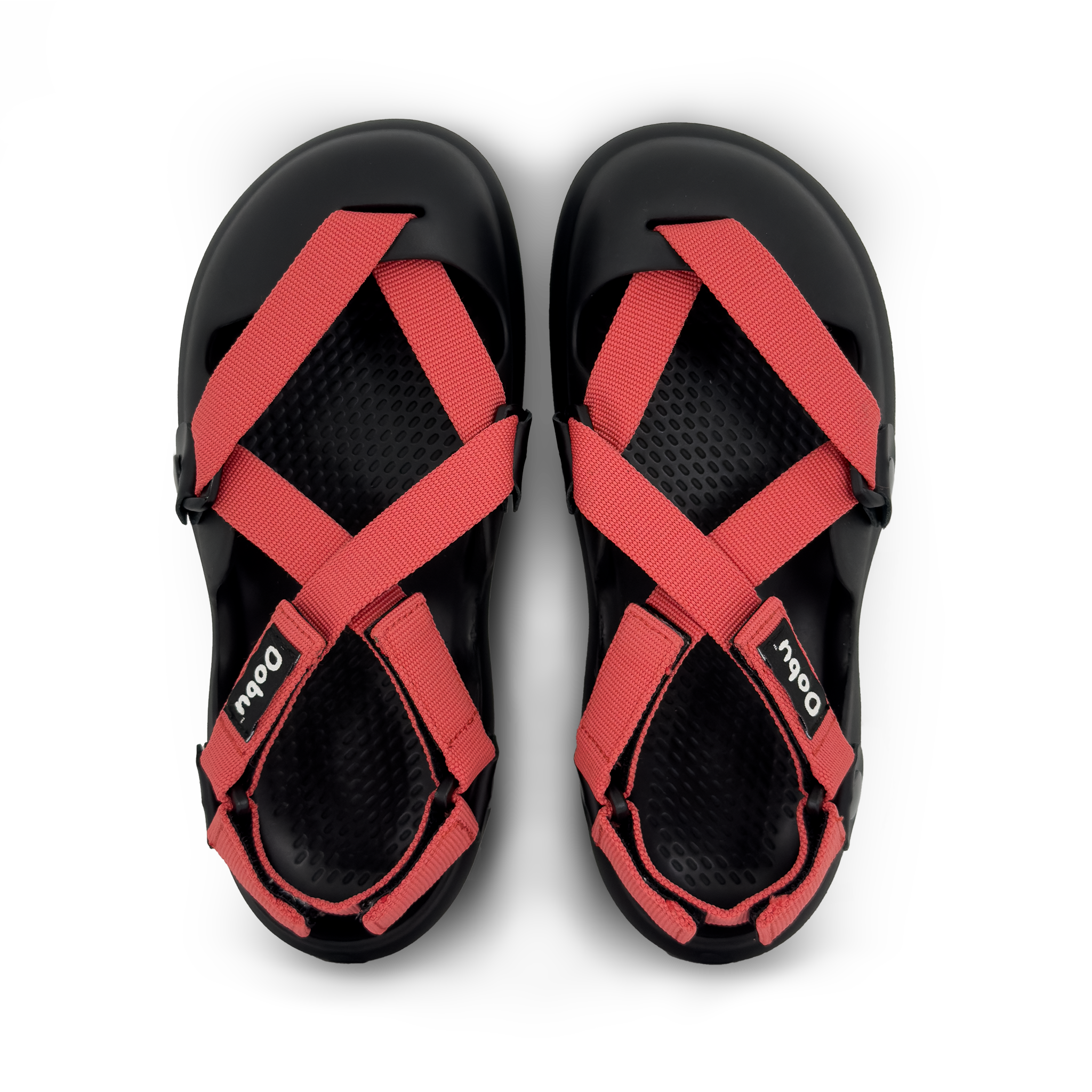 Scarpa sabot nera con nastri corallo e suola barefoot in EVA, design componibile
