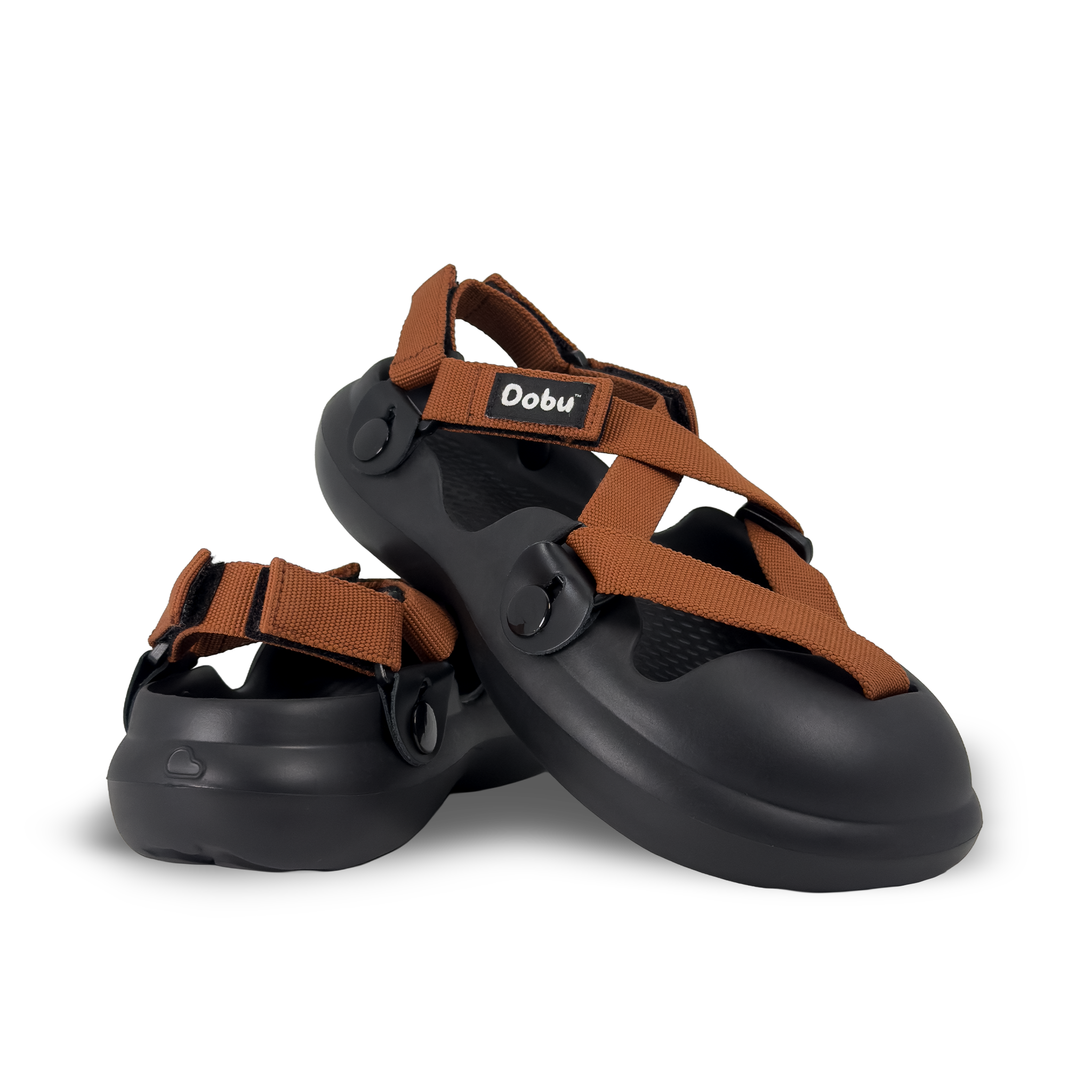 Scarpa sabot nera con nastri color rame, suola barefoot in EVA e design componibile