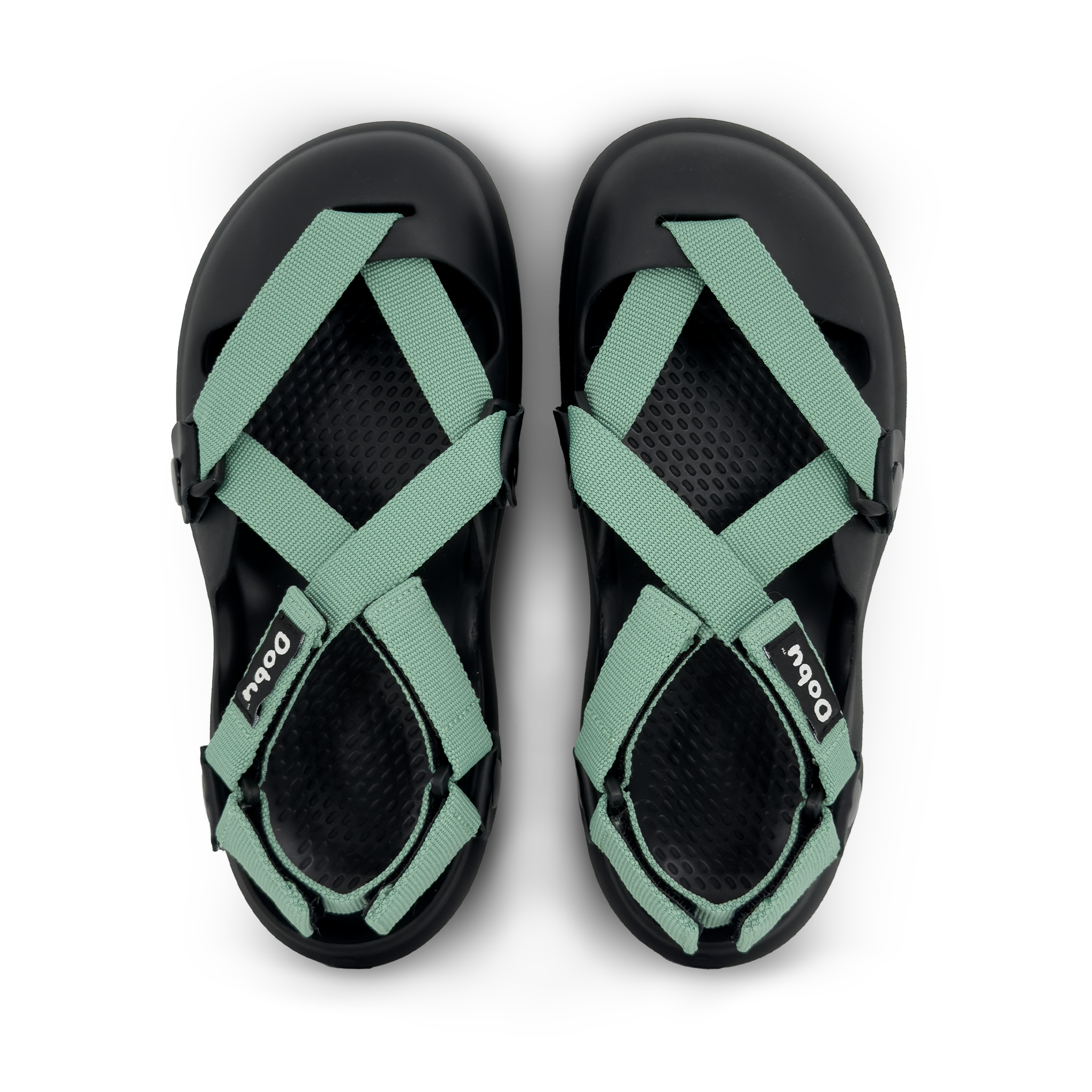 Scarpa sabot nera con nastri verde midori, suola barefoot in EVA e struttura modulare