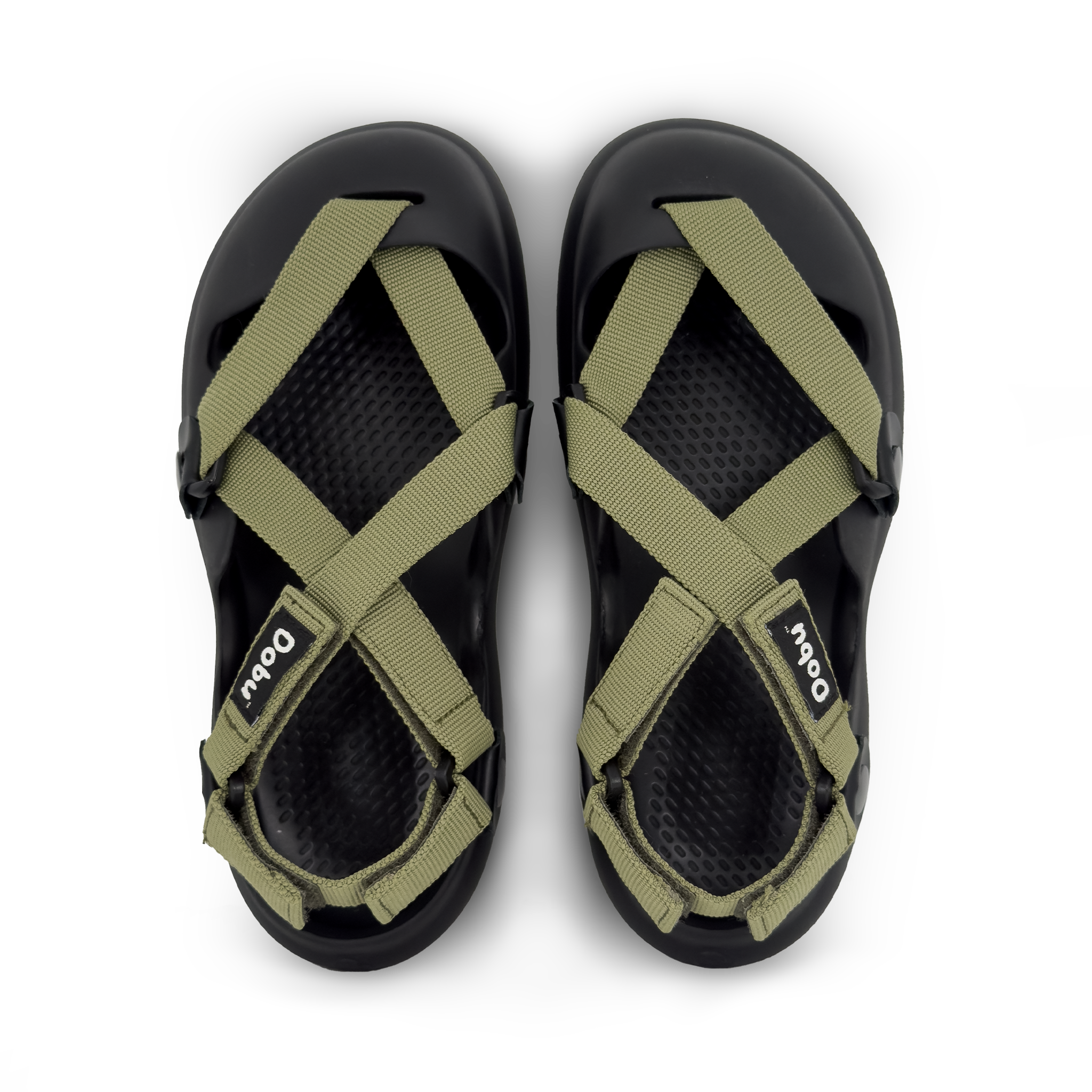 Scarpa sabot nera con nastri verde militare, suola barefoot in EVA e struttura componibile