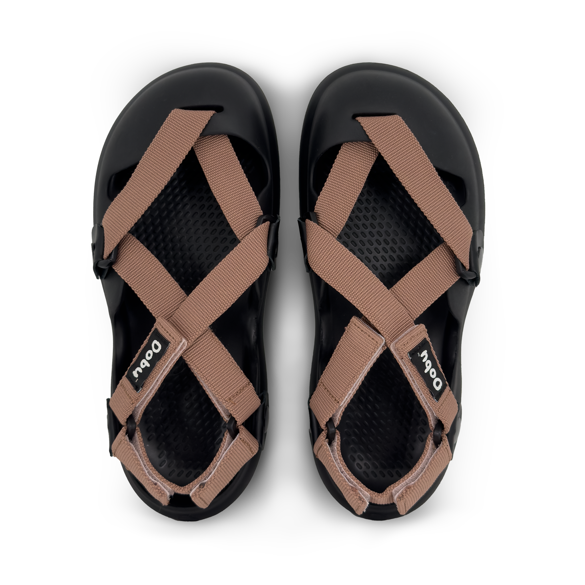 Scarpa sabot nera con nastri color cipria, suola barefoot in EVA e design componibile