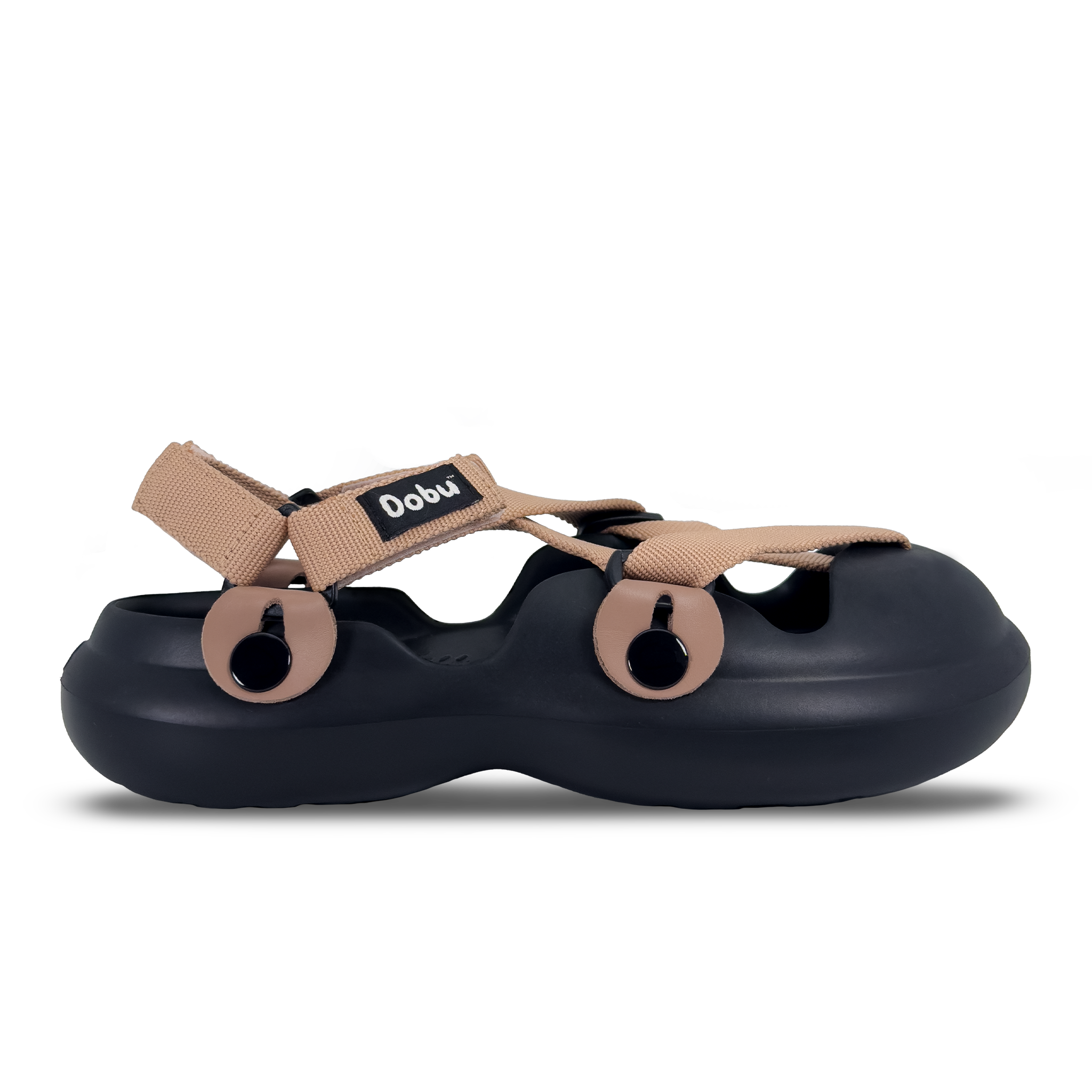 Scarpa sabot con base nera, pelle e nastri color carne. Design nude e punta chiusa