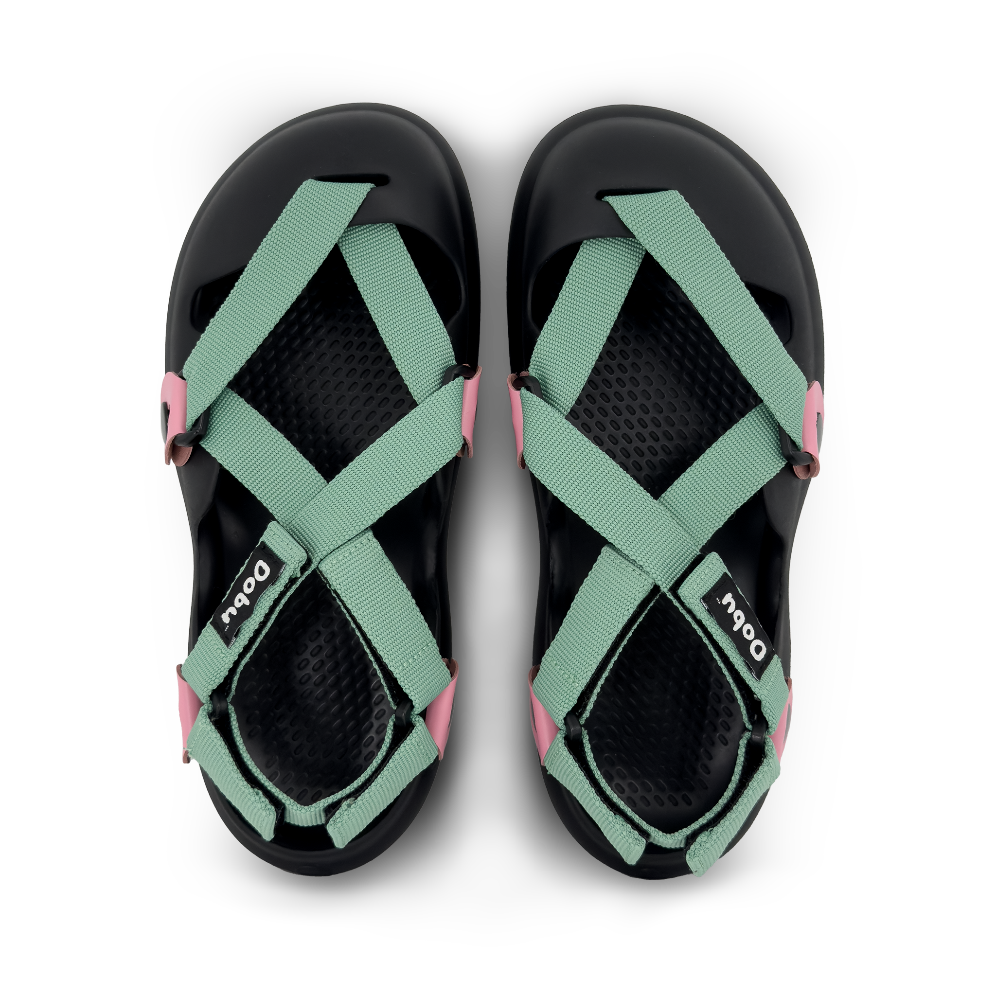 Scarpa sabot nera con pelle rosa e nastri verde lambretta, suola in EVA e stile anni ‘90