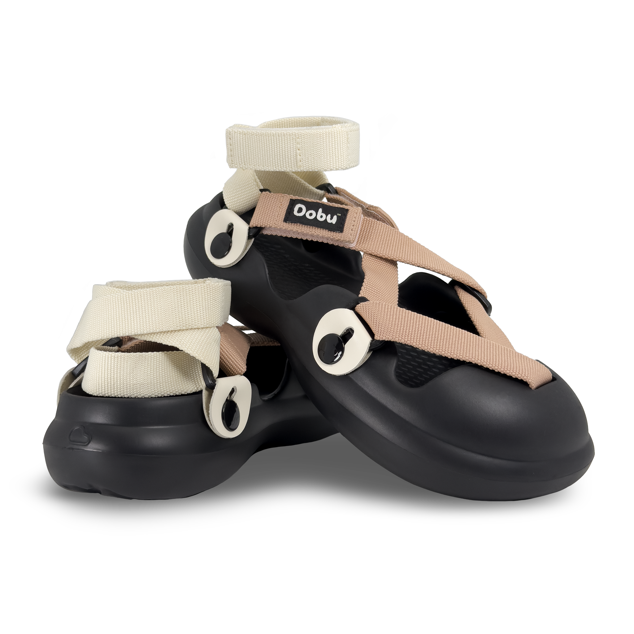 Scarpa sabot con pelle bianca e nastri colore nude, ispirata alle muse dei manga e dotata di suola barefoot