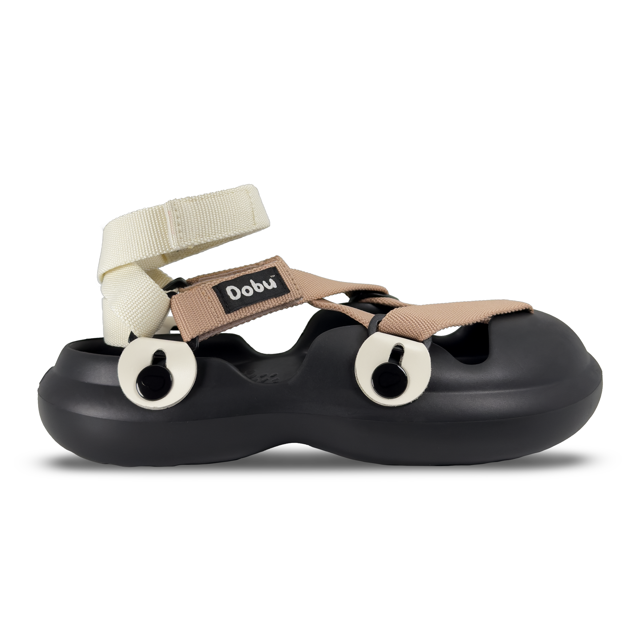 Scarpa sabot con pelle bianca e nastri colore nude, ispirata alle muse dei manga e dotata di suola barefoot