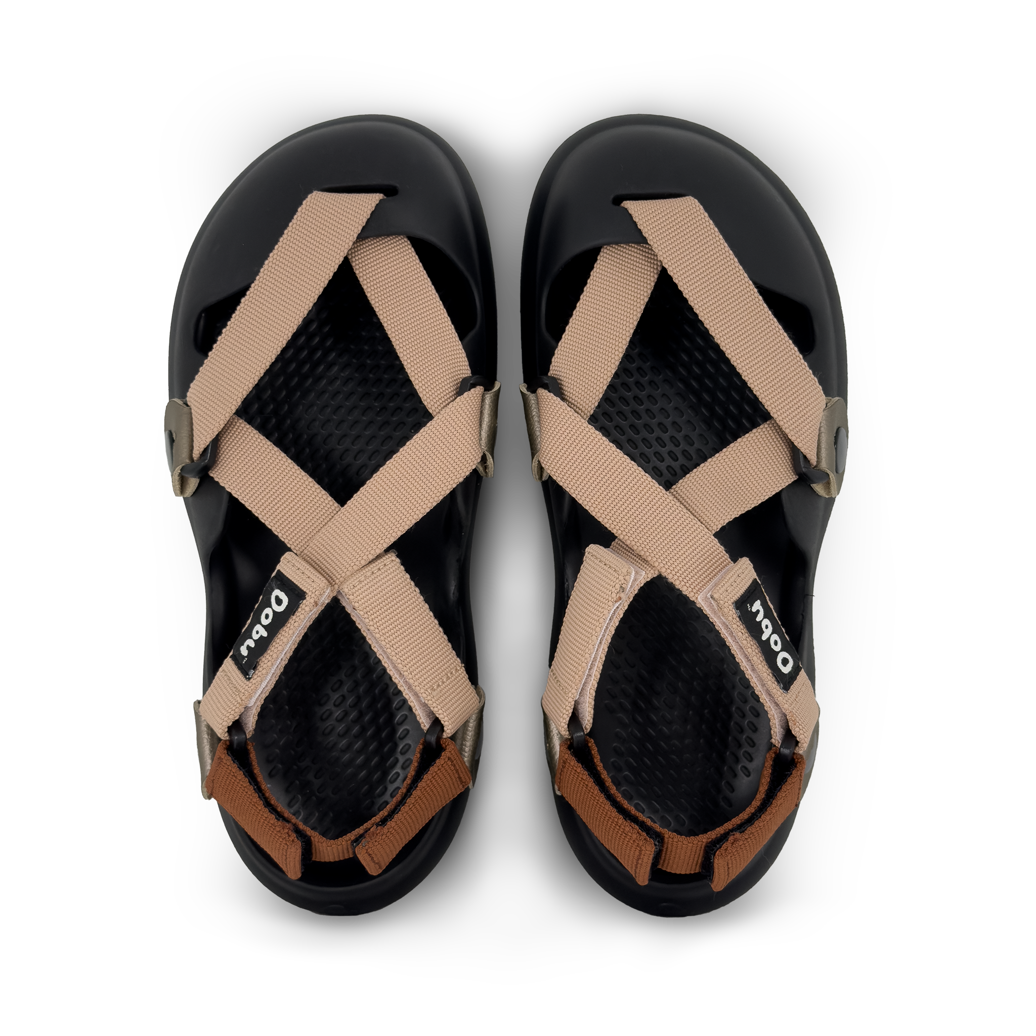 Scarpa sabot nera con nastri nude e rame, pelle titanio ramato e sistema modulare HUKUP™