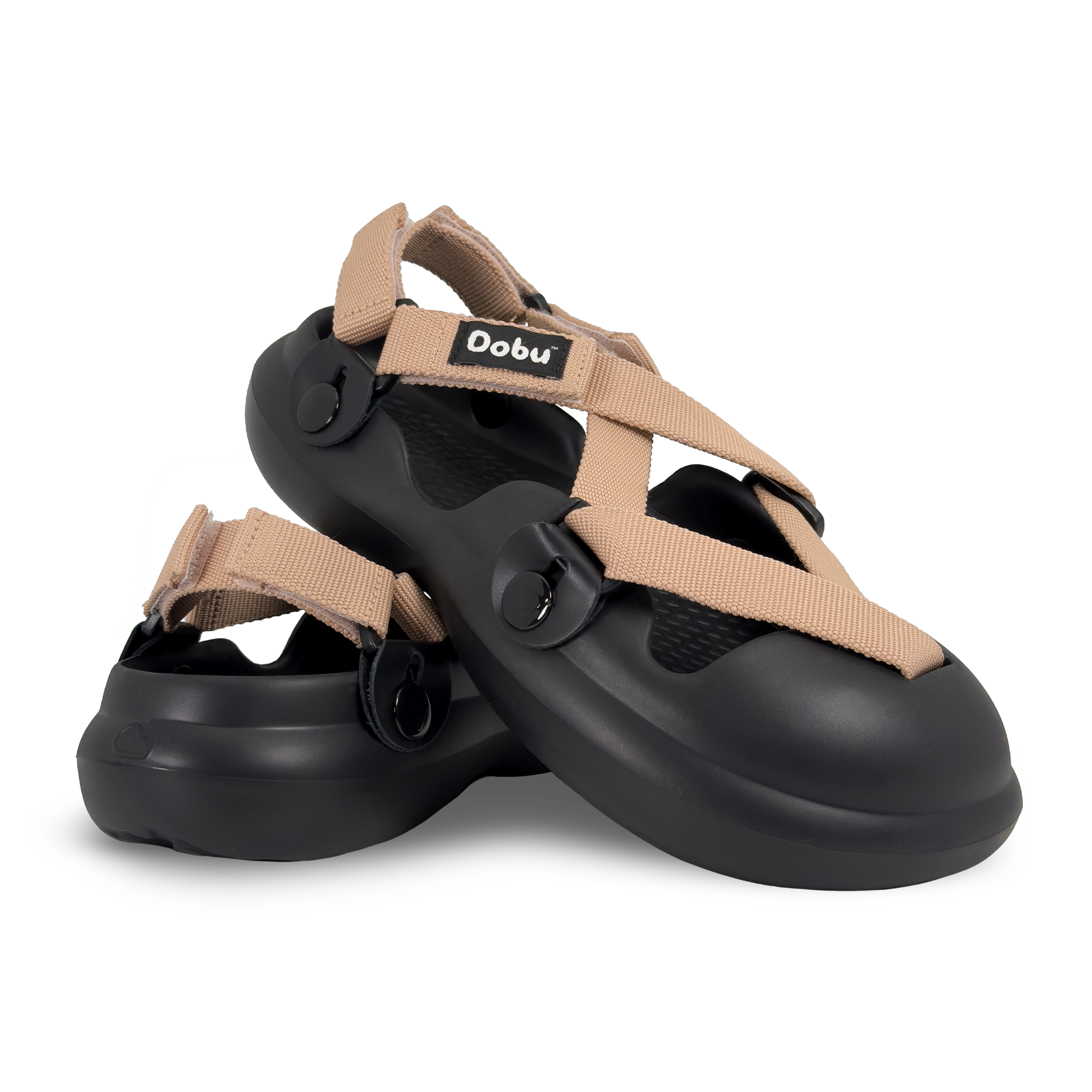 Scarpa sabot nera con nastri colore nude, punta chiusa, suola barefoot leggera e discreta