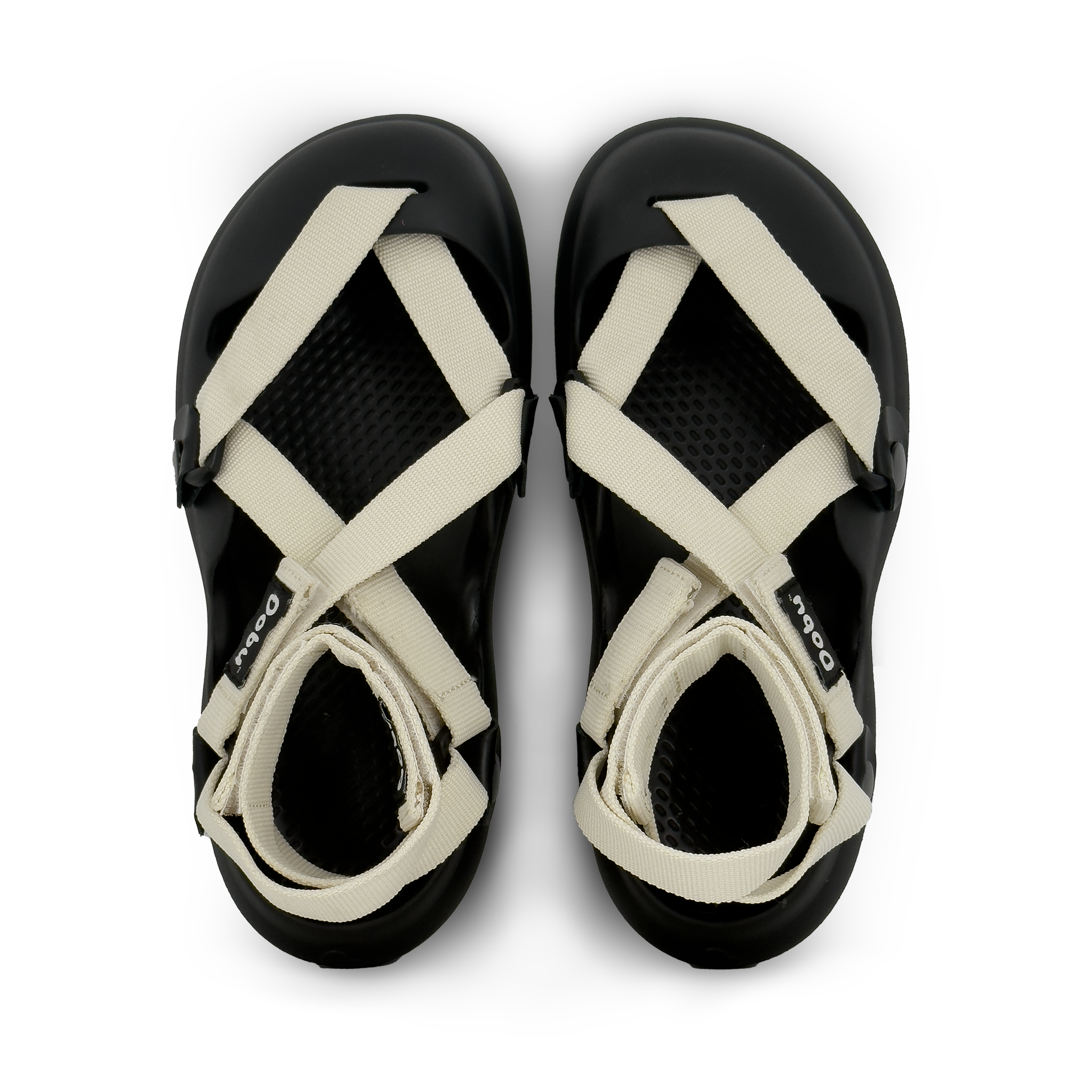 Scarpa sabot nera con pelle bianca e nastri neri, stile ispirato ai panda e suola barefoot in EVA