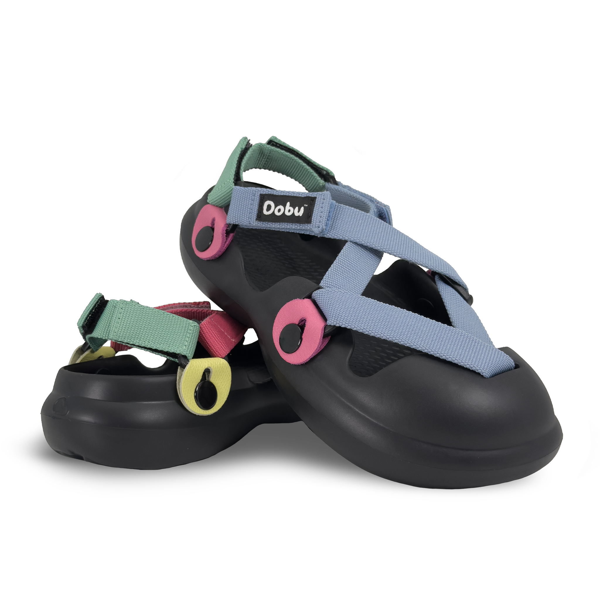 Scarpa sabot multicolore con nastri a contrasto, suola in EVA barefoot e design componibile