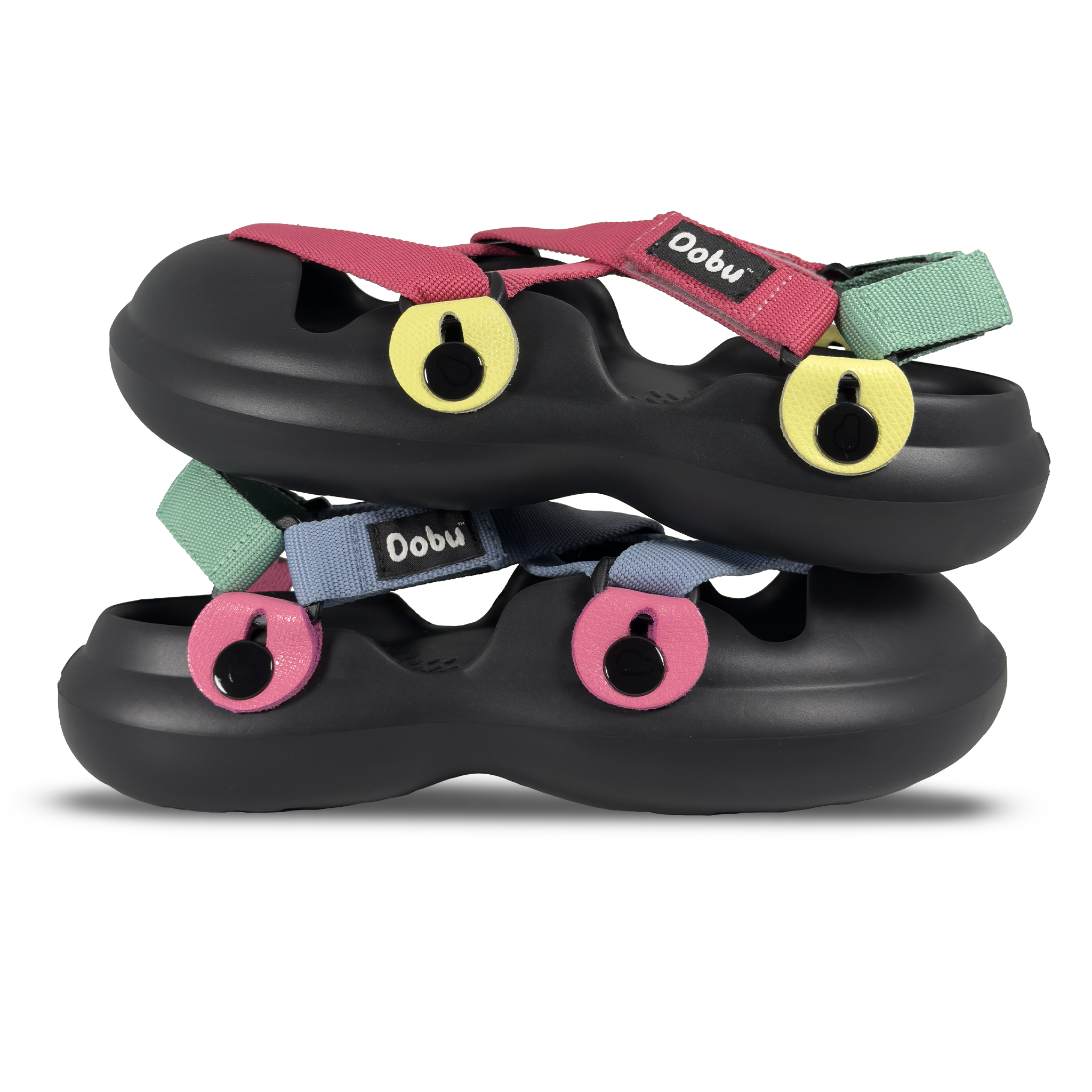 Scarpa sabot multicolore con nastri a contrasto, suola in EVA barefoot e design componibile