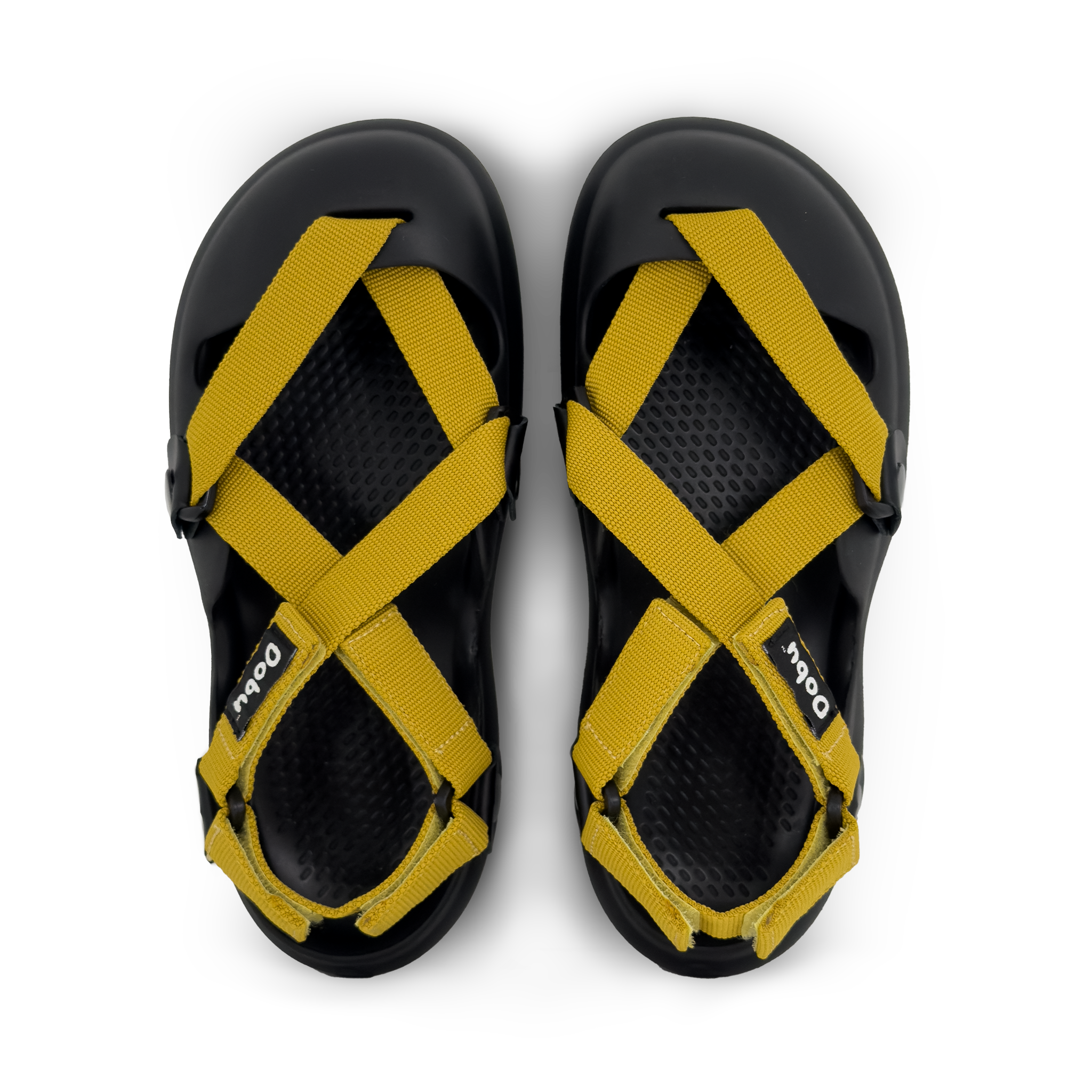 Scarpa sabot nera con nastri gialli zafferano, suola barefoot in EVA e design componibile