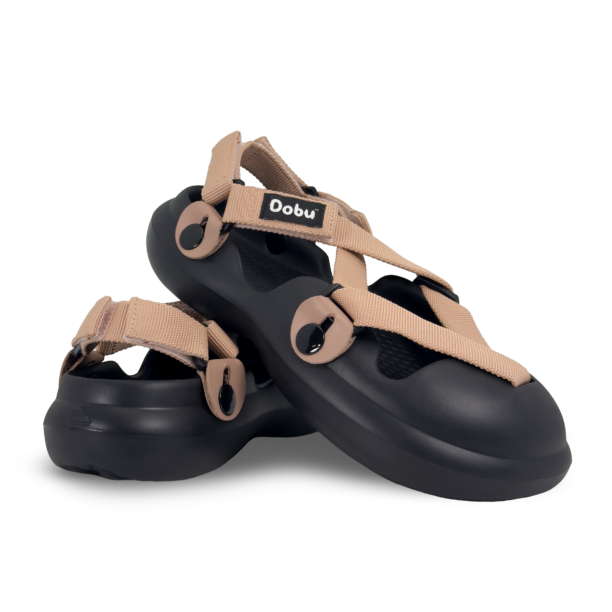 Scarpa sabot con base nera, pelle e nastri color carne. Design nude e punta chiusa
