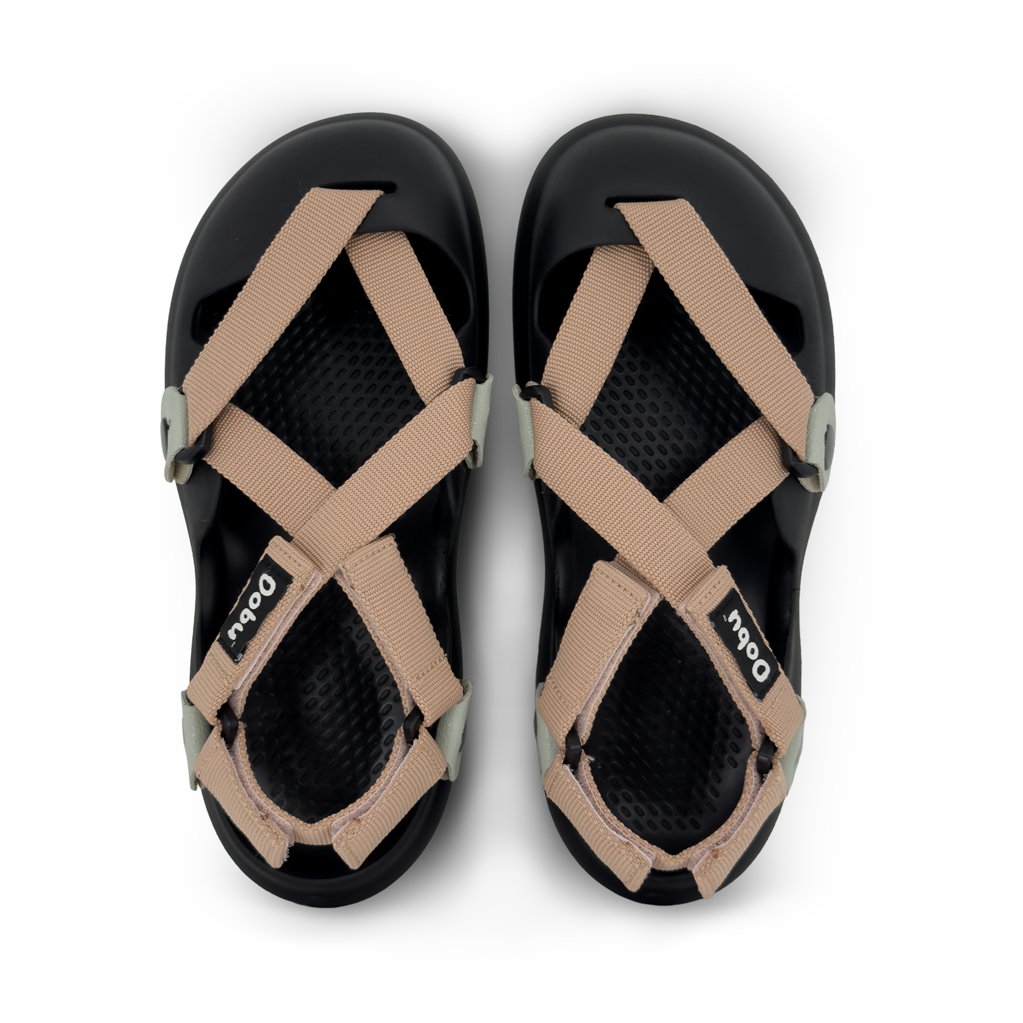 Scarpa sabot nera con nastri color pelle, inserti in pelle color verde acqua, suola barefoot in EVA e struttura modulare
