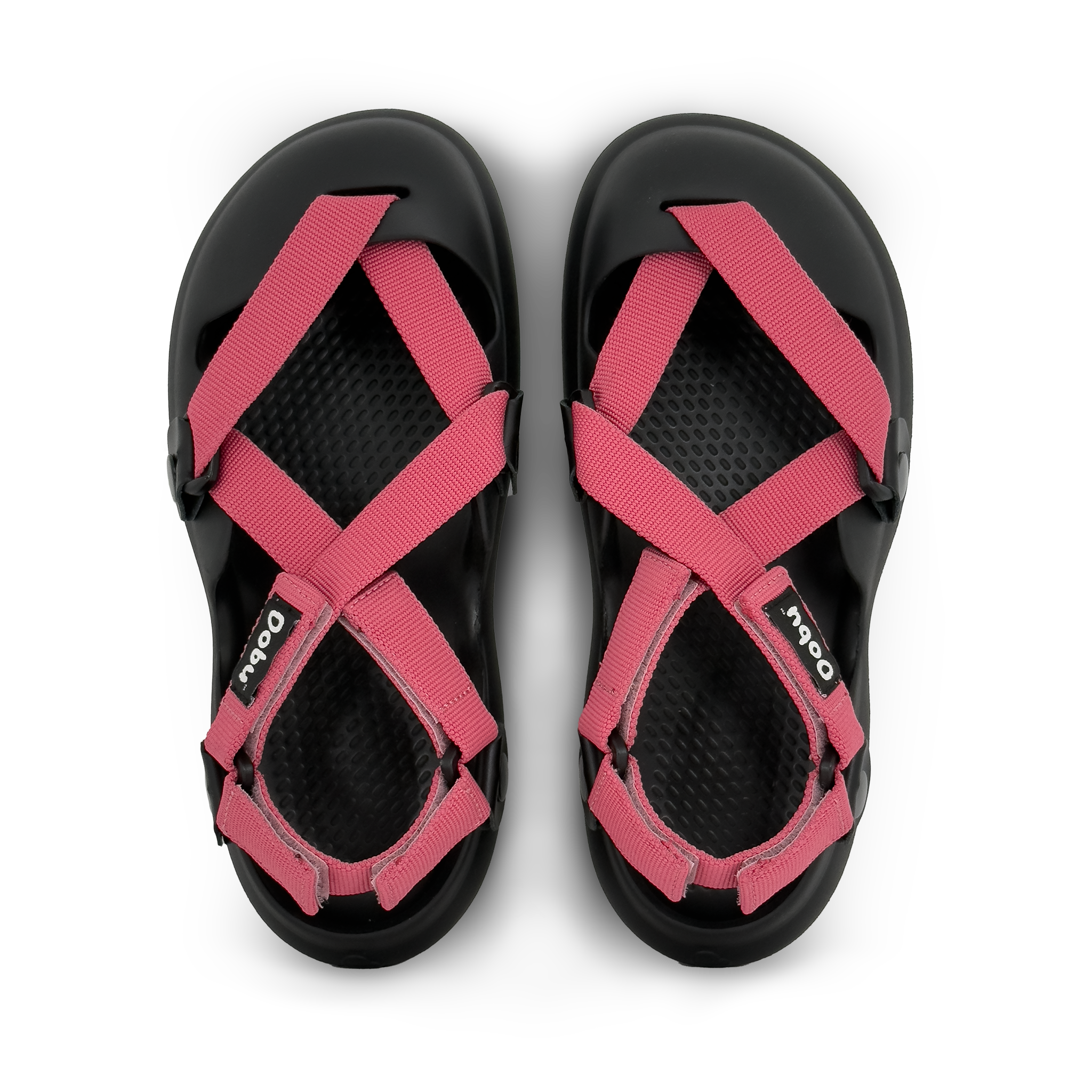 Scarpa sabot nera con nastri rosa fragola, suola barefoot in EVA e punta chiusa
