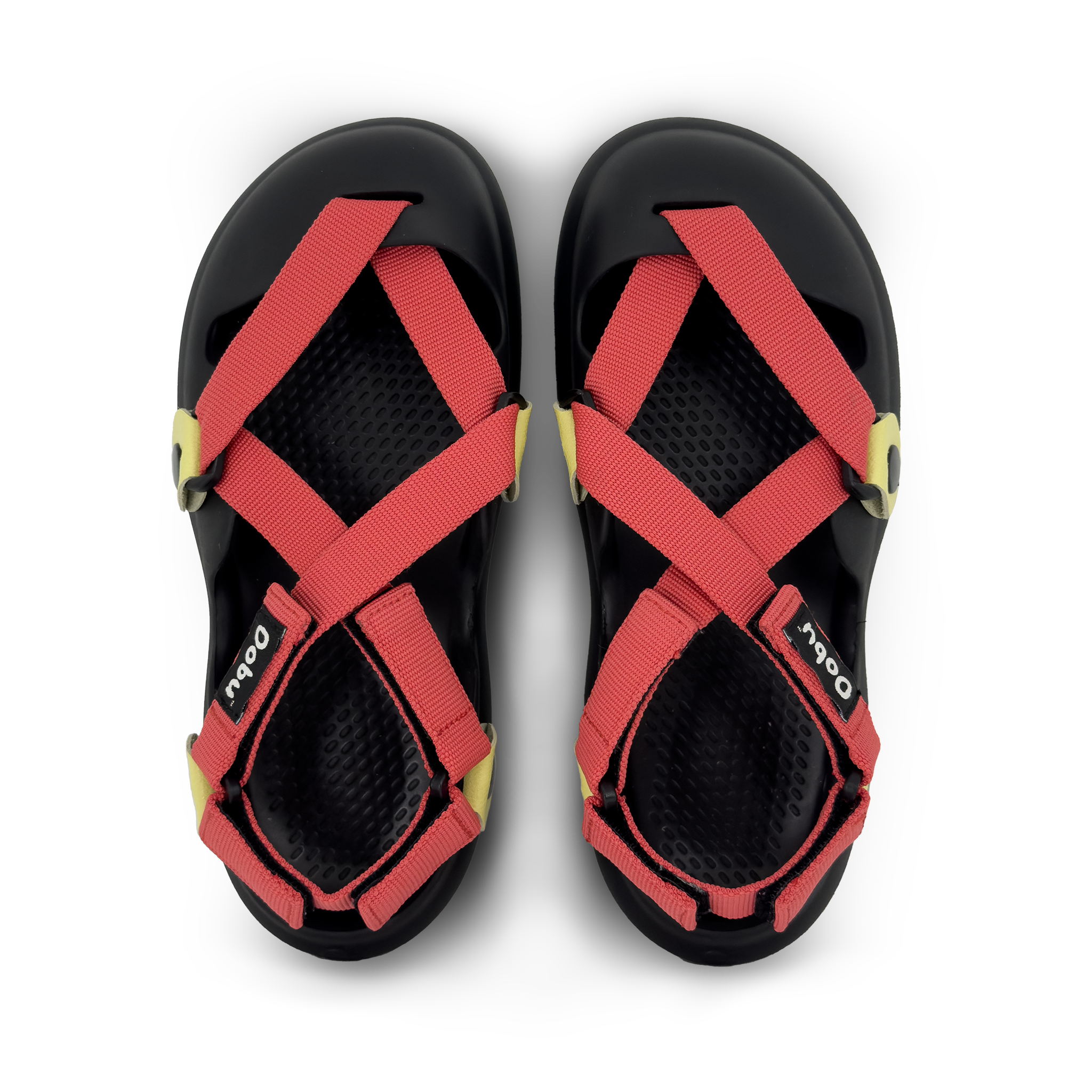 Scarpa sabot con pelle giallo lime, nastri color corallo e suola barefoot modulare
